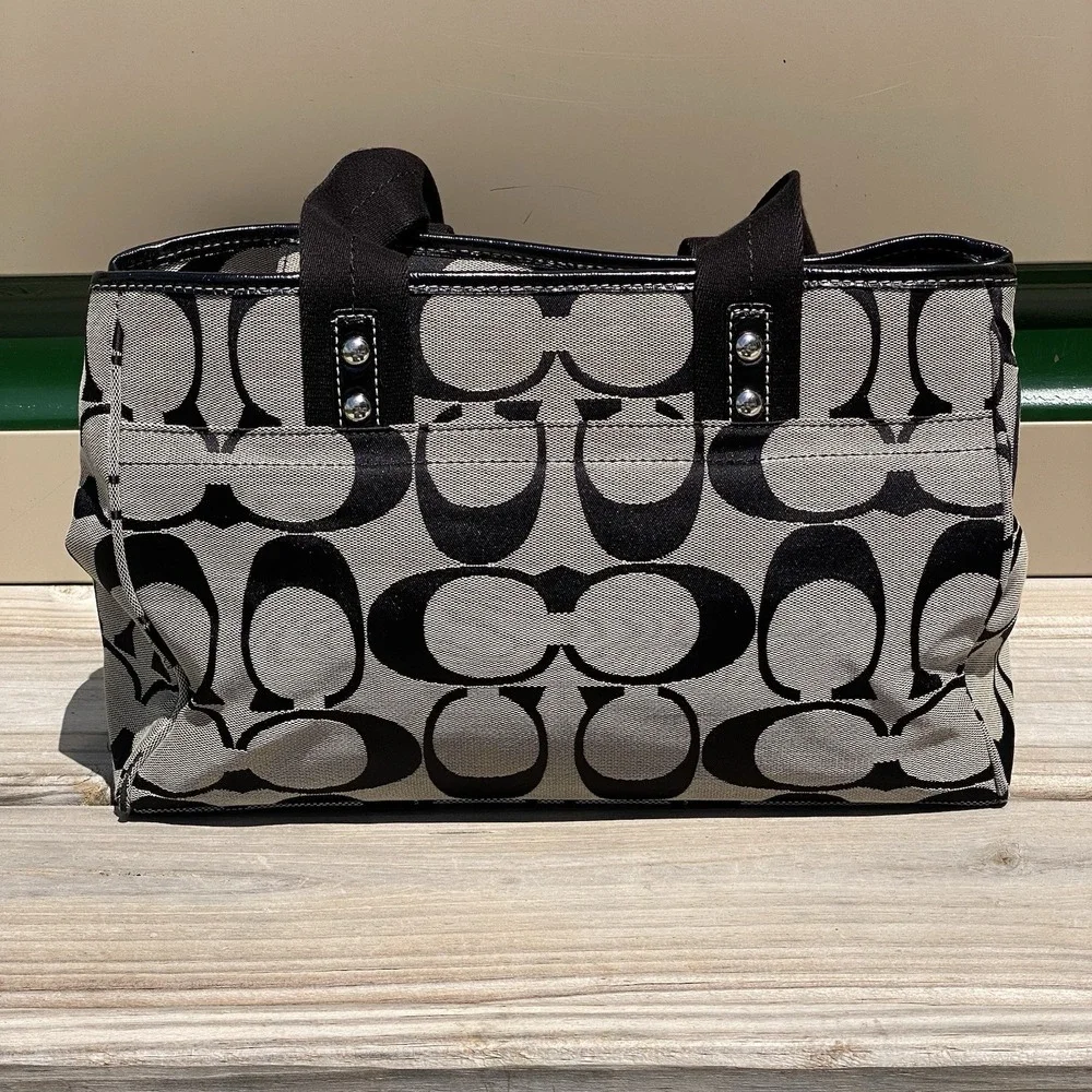 Coach Daisy Signature Tote F14878 Black Gray Jacquard Shoulder Bag